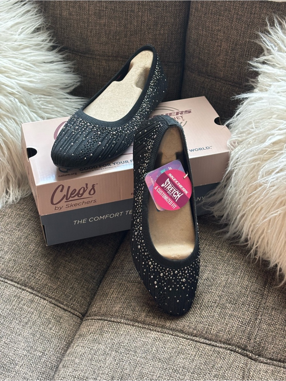 Skechers Black Embellished Cleo's Slip-On Ballet Flats